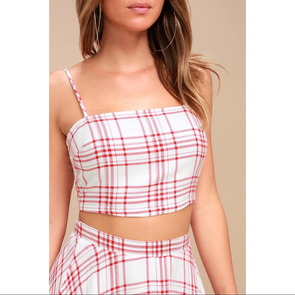Red & White Plaid Two-Piece Midi Dress Sz Medium